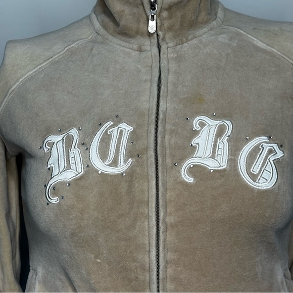 BCBG Max Azria Women's Vintage Y2K velour jacket beige 2 way zipper large GUC - Picture 5 of 16